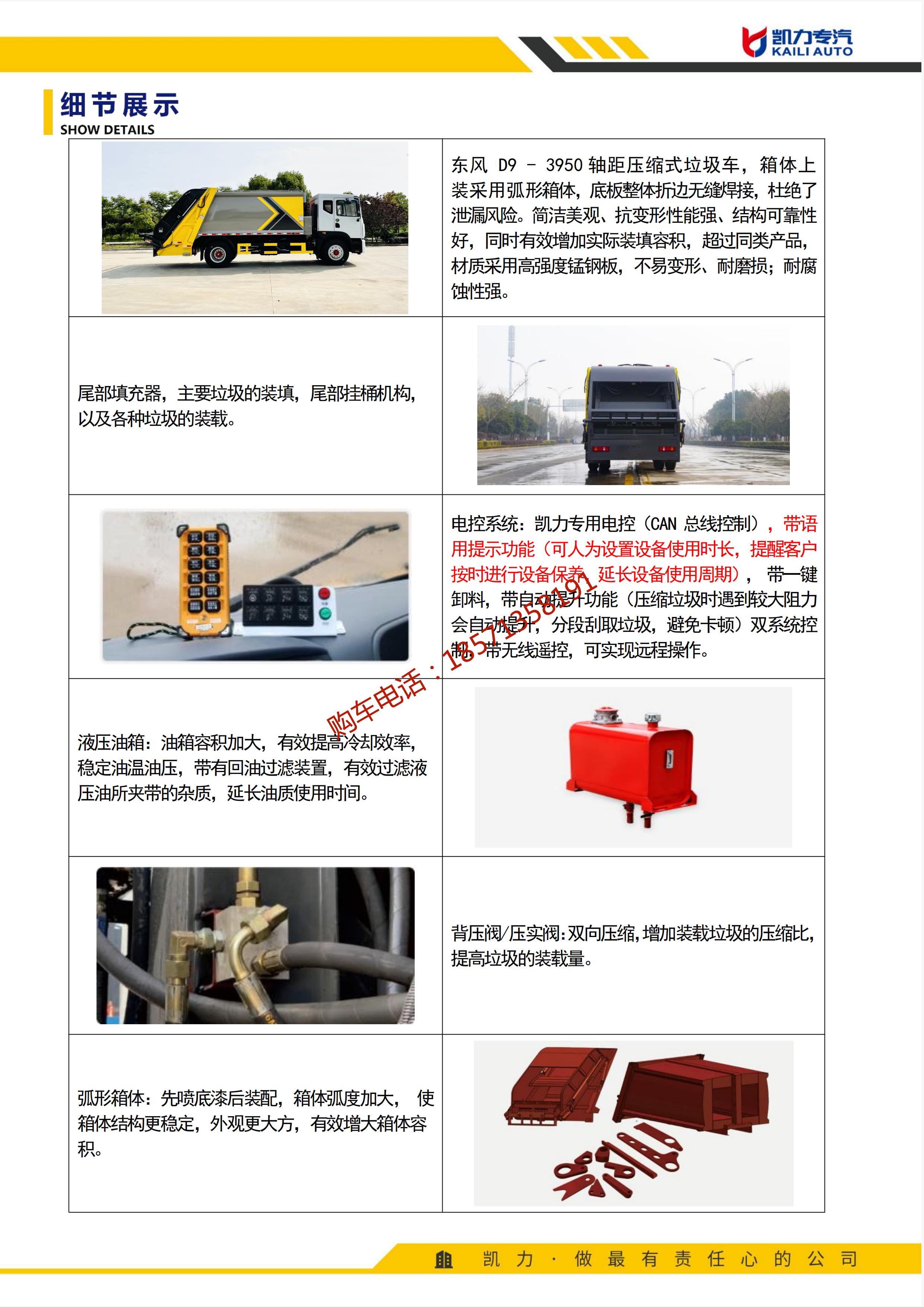 Kailifeng Dongfeng D9-3950 wheelbase 10 square compressed garbage model number KLF5180ZYSE6