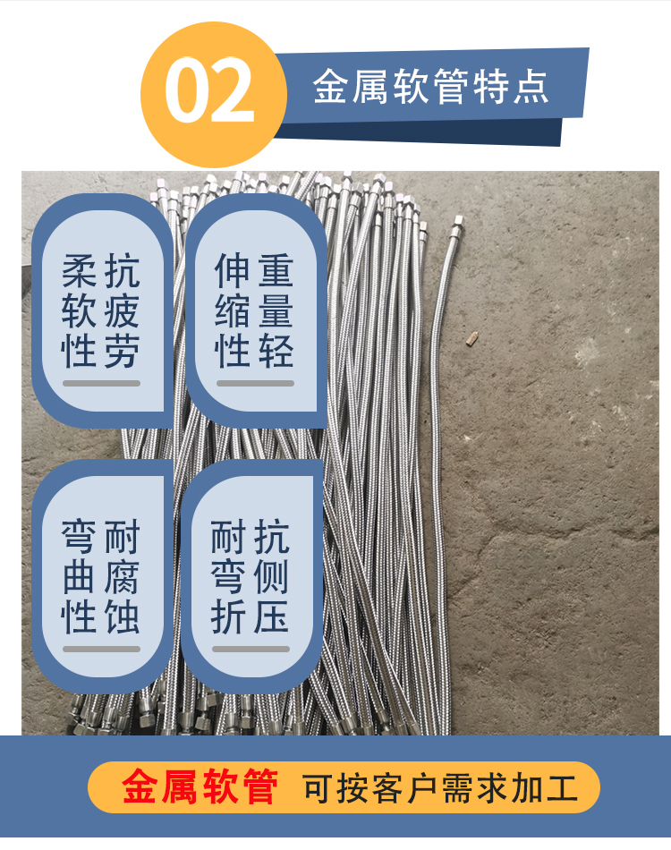 Lined PTFE stainless steel metal hose with high temperature resistance, acid and alkali resistance corrugated pipe DN15-300 soft connection