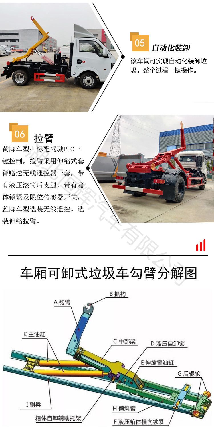 Carriage detachable garbage truck Dongfeng D7 Dolika Yuchai engine 10 square hook arm truck medium pull arm truck