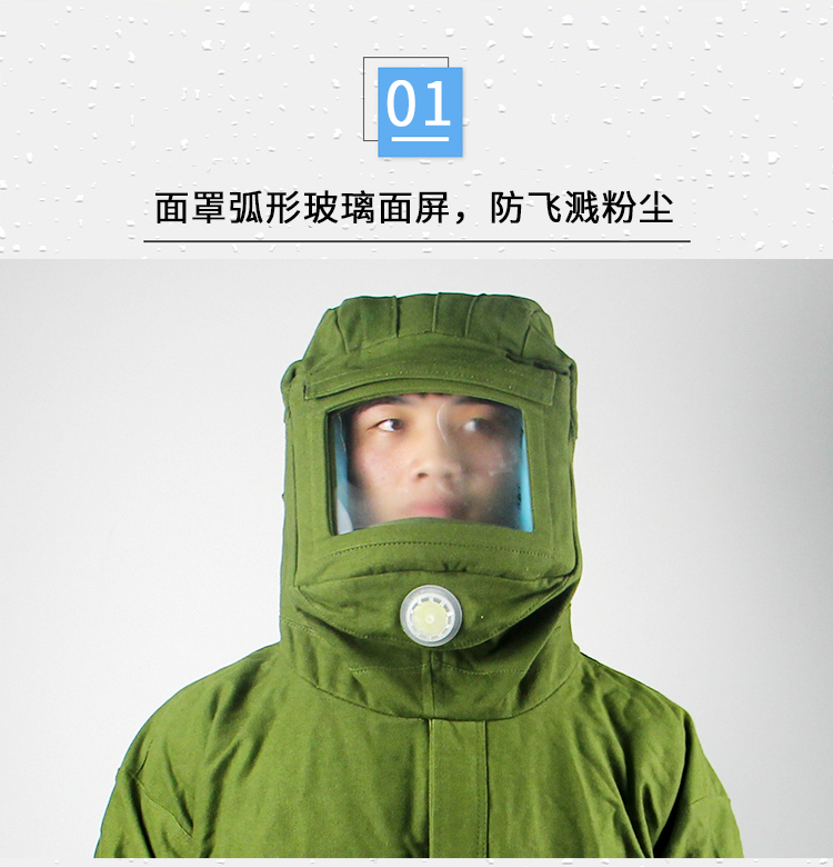 Canvas split sandblasting suit, spray painting, sandblasting, anti sand cap, replaceable glass screen, breathable, double layer dust protection for work