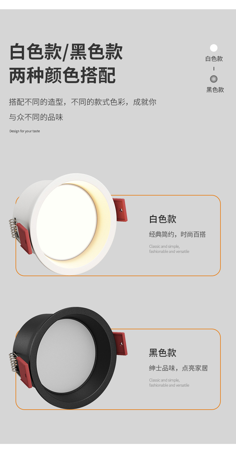 Engineering high-power COB spotlights, deep anti glare, waterproof, surface mounted ceiling lights, commercial embedded down lights, narrow edge hole lights