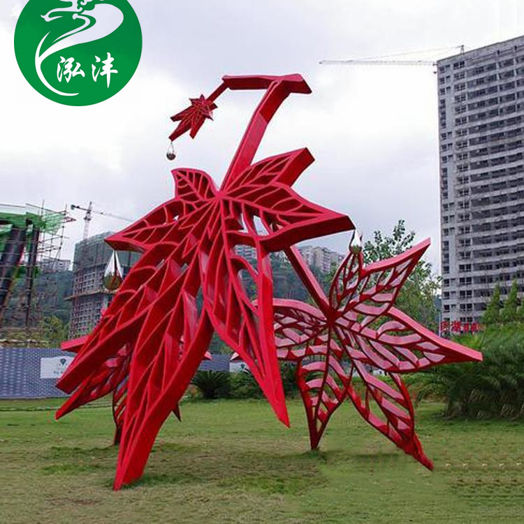 Hongfeng Sculpture Large Outdoor Stainless Steel Green Leaf Sculpture Urban Plant Deciduous Leaf Abstract Metal Sculpture Decoration