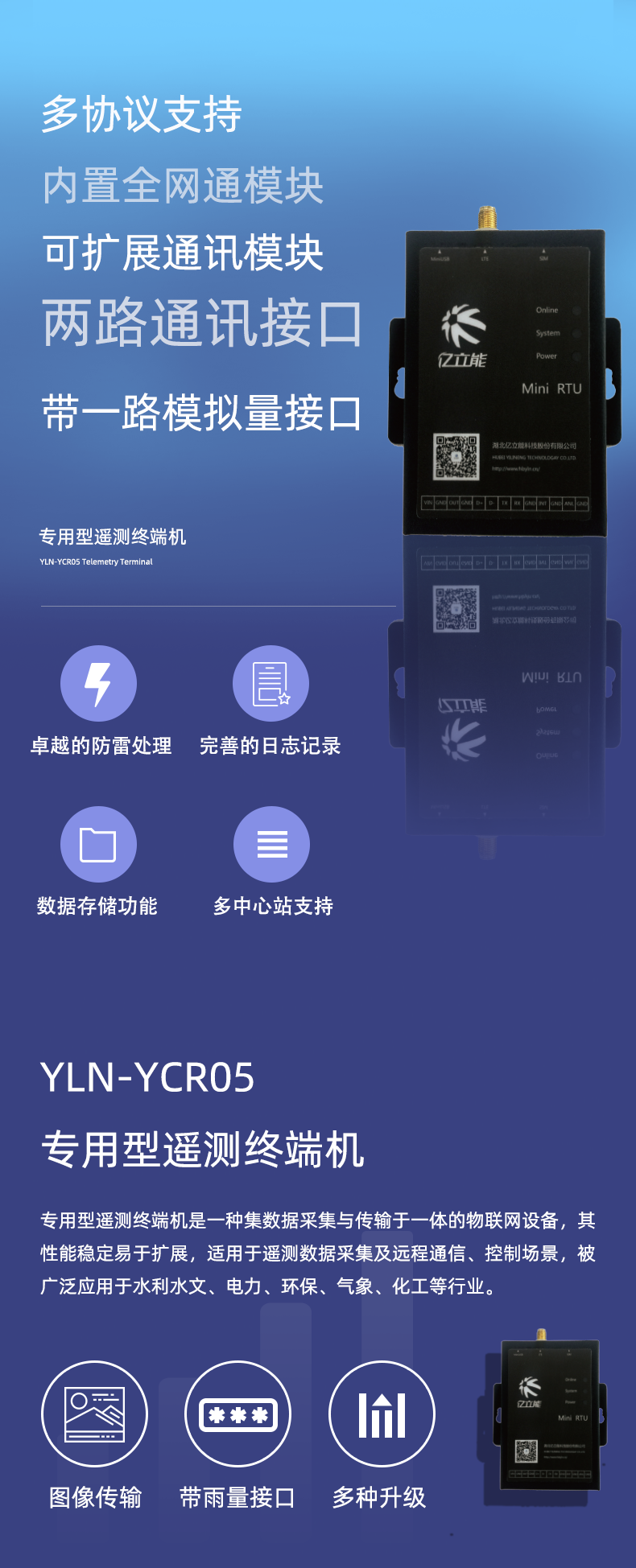 YLN-YCR05 Telemetry Terminal Remote 5G Data Transmission Equipment Customized Mini RTU