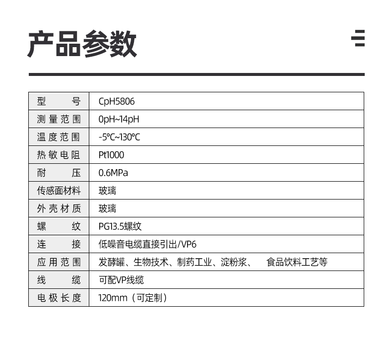 Betuto Instrument high-temperature glass PH electrode VP probe CPH5806 Import substitution industrialization fermentation tank VP6 cable organic