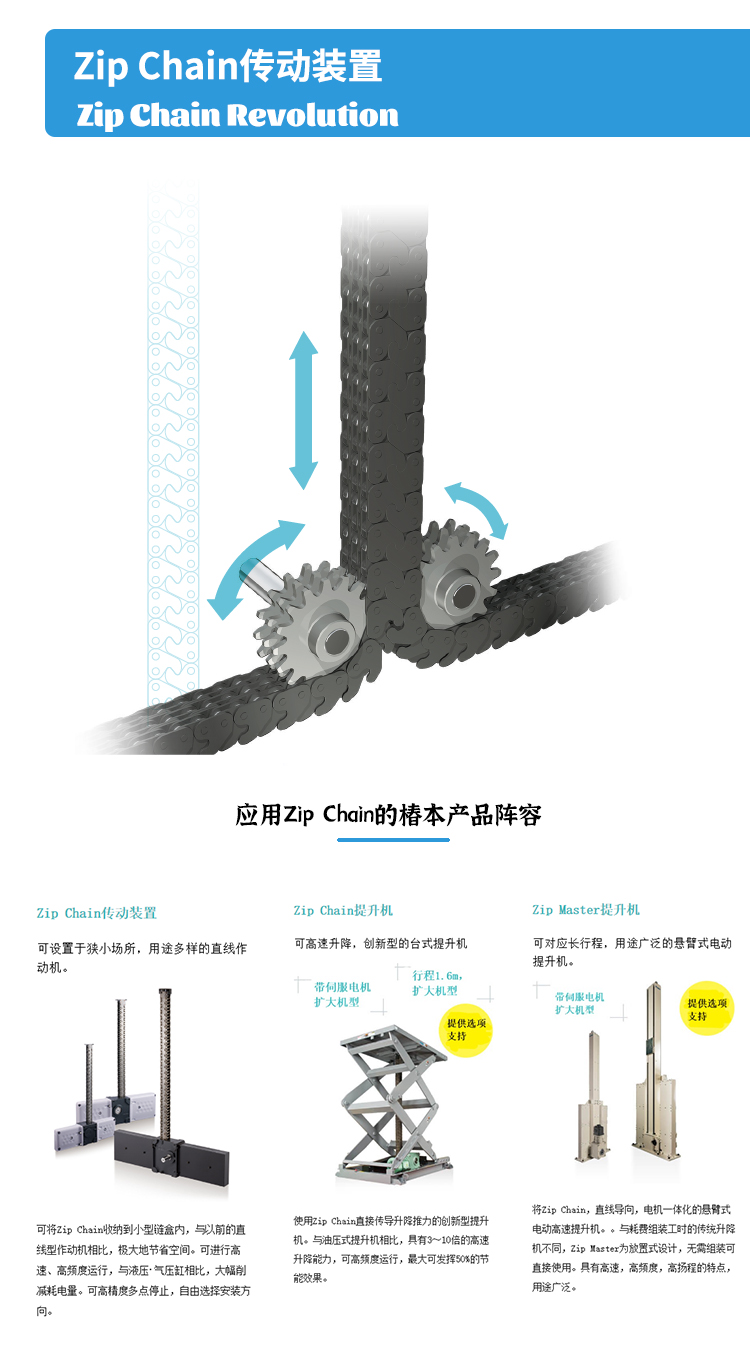 Tsubaki Chunben linear actuator zip chain transmission device ball screw electric cylinder