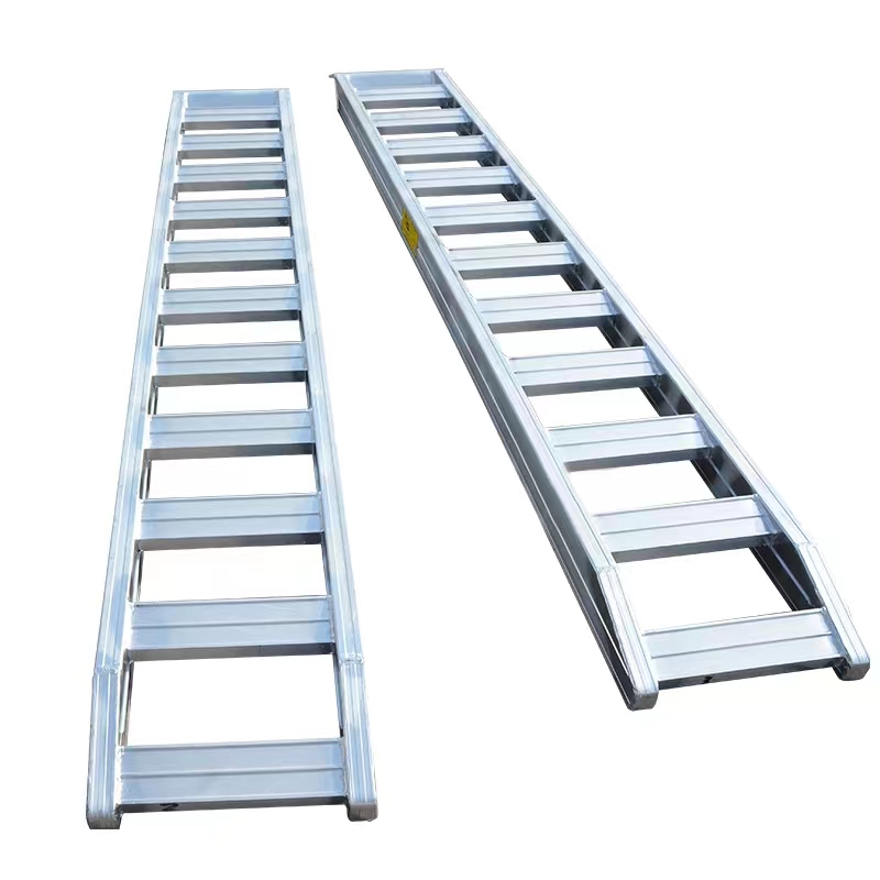 Iron track ladder and aluminum springboard platform can be customized for length, width, and load-bearing when transporting onto the vehicle