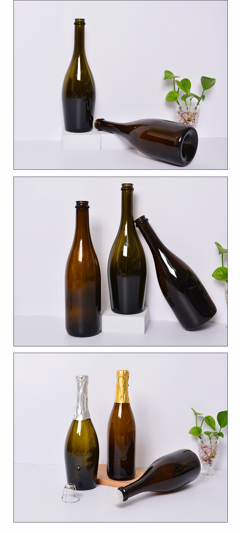 Cross border customized 750ml foreign wine glass bottle empty wine bottle red wine bottle Wine bottle brown big belly champagne bottle