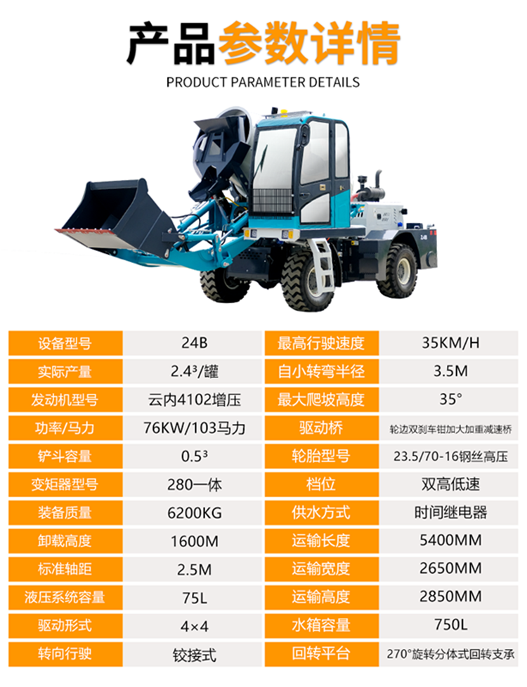 Small self loading Concrete mixer for construction engineering Multi functional mobile 2.4 m3 mixing tank truck