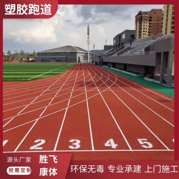 Connected to the outdoor plastic ground track project of the school sports playground. The construction of the plastic track in the sports field can be customized