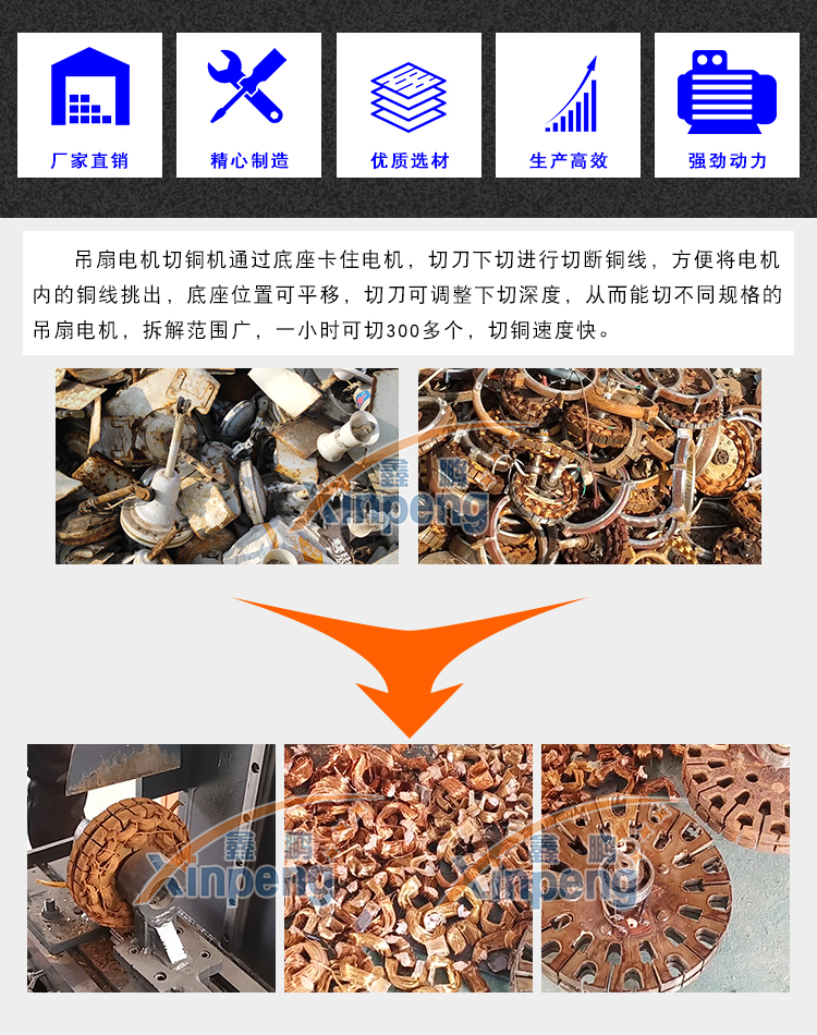 Household ceiling fan motor rotor copper cutting machine Scrap industrial ceiling fan dismantling equipment Ceiling fan head dismantling copper machine