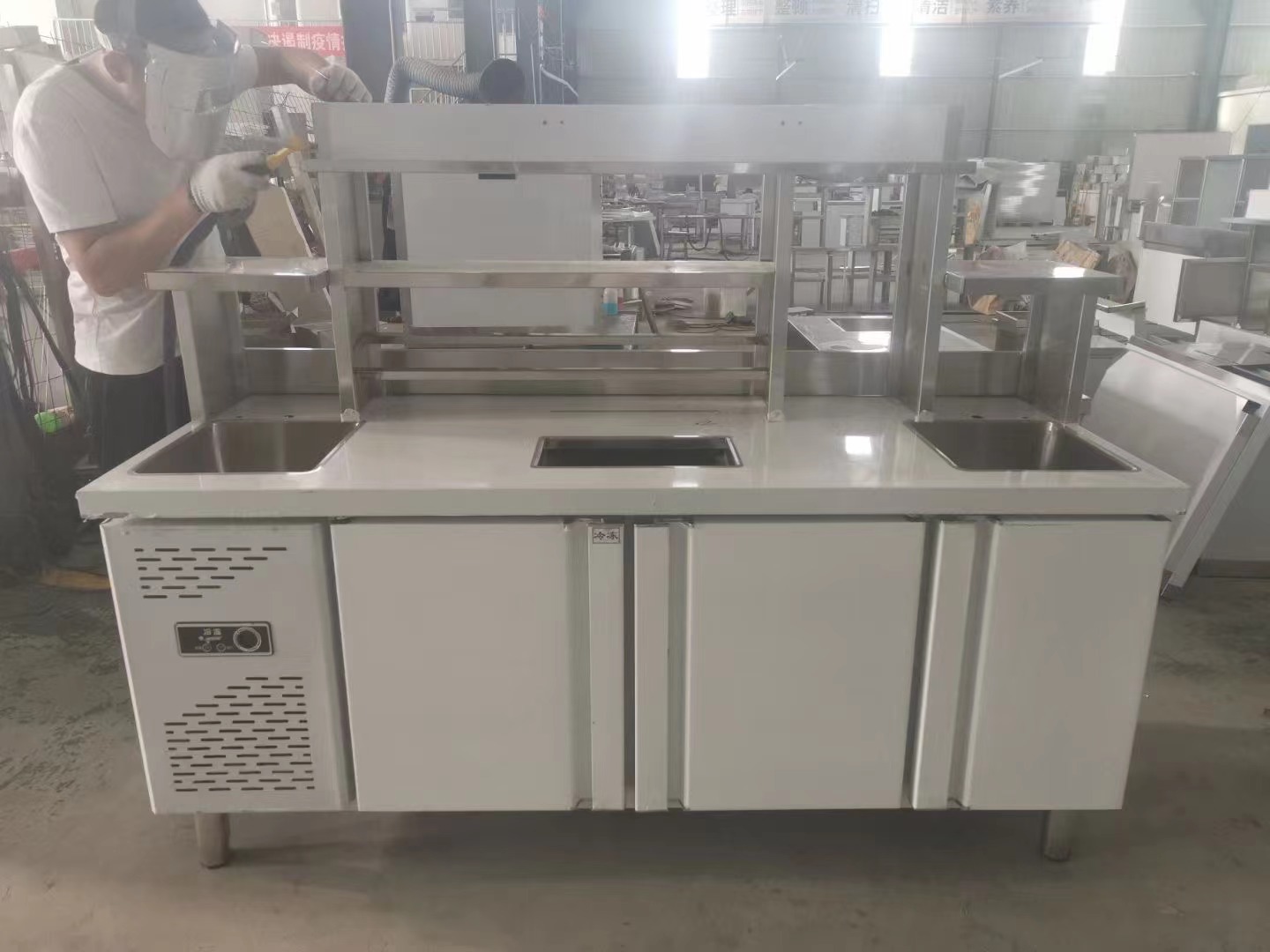 Stainless steel water bar table, milk tea preservation and refrigeration workbench, complete set of operation table