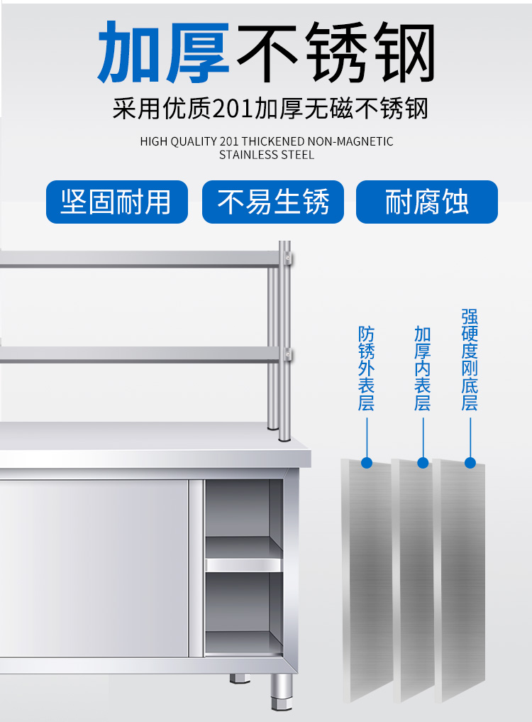 Bowl kitchen operating table, stainless steel worktop, storage cabinet, vegetable cutting table, sliding door, cutting board, commercial special restaurant