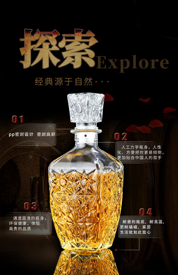 Professional customized high-end decanter square diamond foreign wine bottle with excellent quality and exquisite craftsmanship