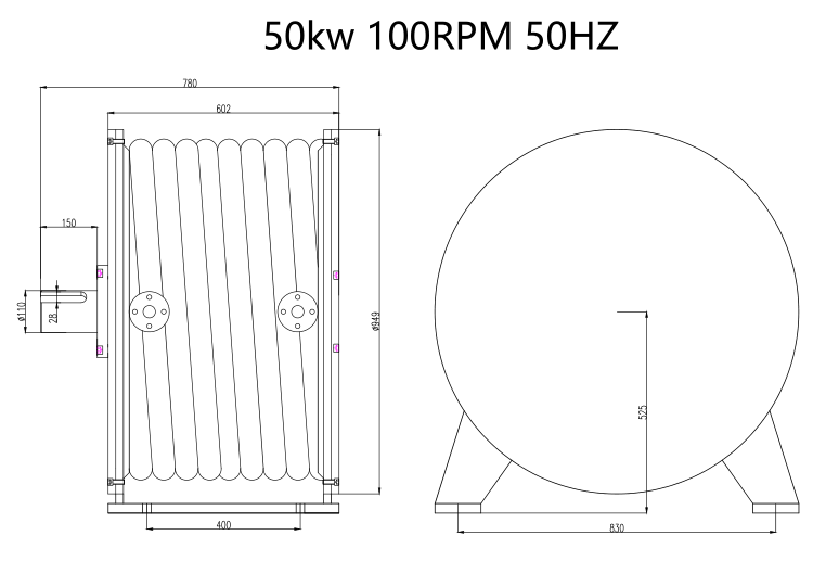 50kw 100 rpm low-speed direct drive synchronous three-phase AC brushless rare earth wind turbine commercial permanent magnet generator