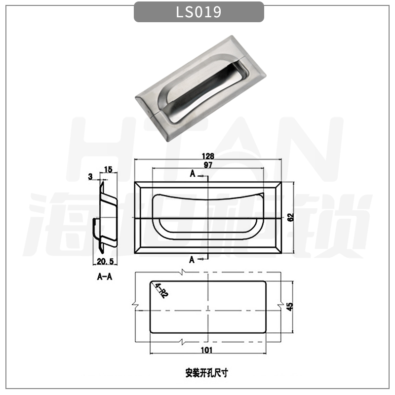 304 stainless steel concealed installation, embedded concealed handle, invisible handle, industrial buckle, kitchen cabinet concealed handle