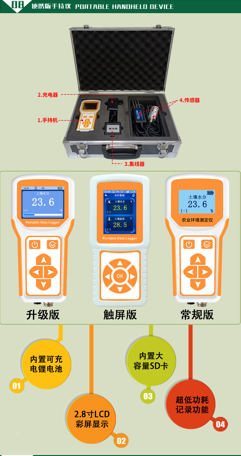 Portable soil temperature and humidity sensor, nitrogen, phosphorus, and potassium detector, soil moisture pH/salt monitoring equipment