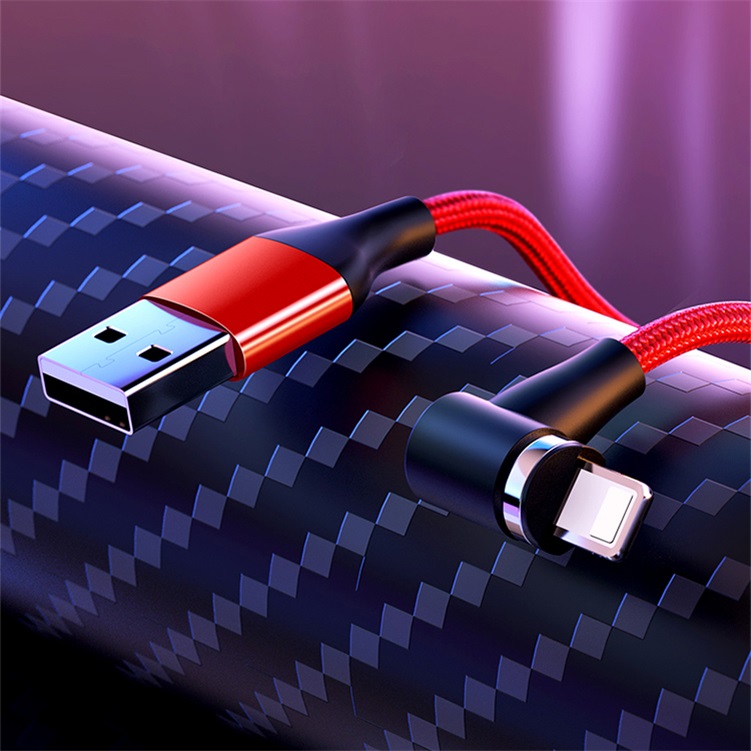 Magnetic suction data cable USB elbow woven 3A fast charging Apple Android type-c three in one charging cable