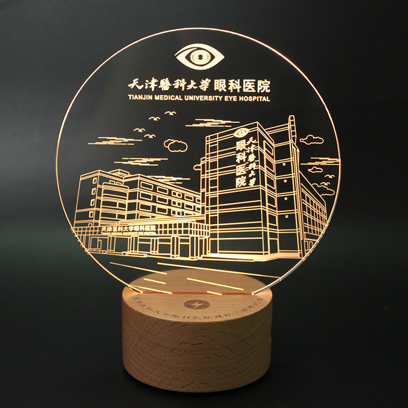 Beech Creative 3D Night Light Enterprise Company Advertising Promotion Design Pattern Logo Solid Wood Base LED Table Lamp