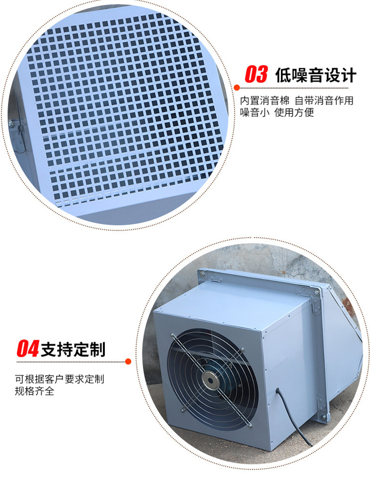 Explosion-proof side wall fan with large air volume and low noise square wall ventilation with 45 degree rain cover