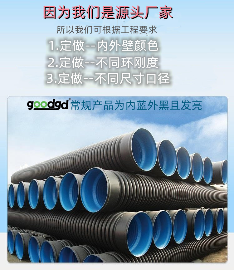 HDPE Double Wall Corrugated Pipe Ground Fixation Technology Large Diameter Drainage Urban Pipe Network Buried Sewage Discharge