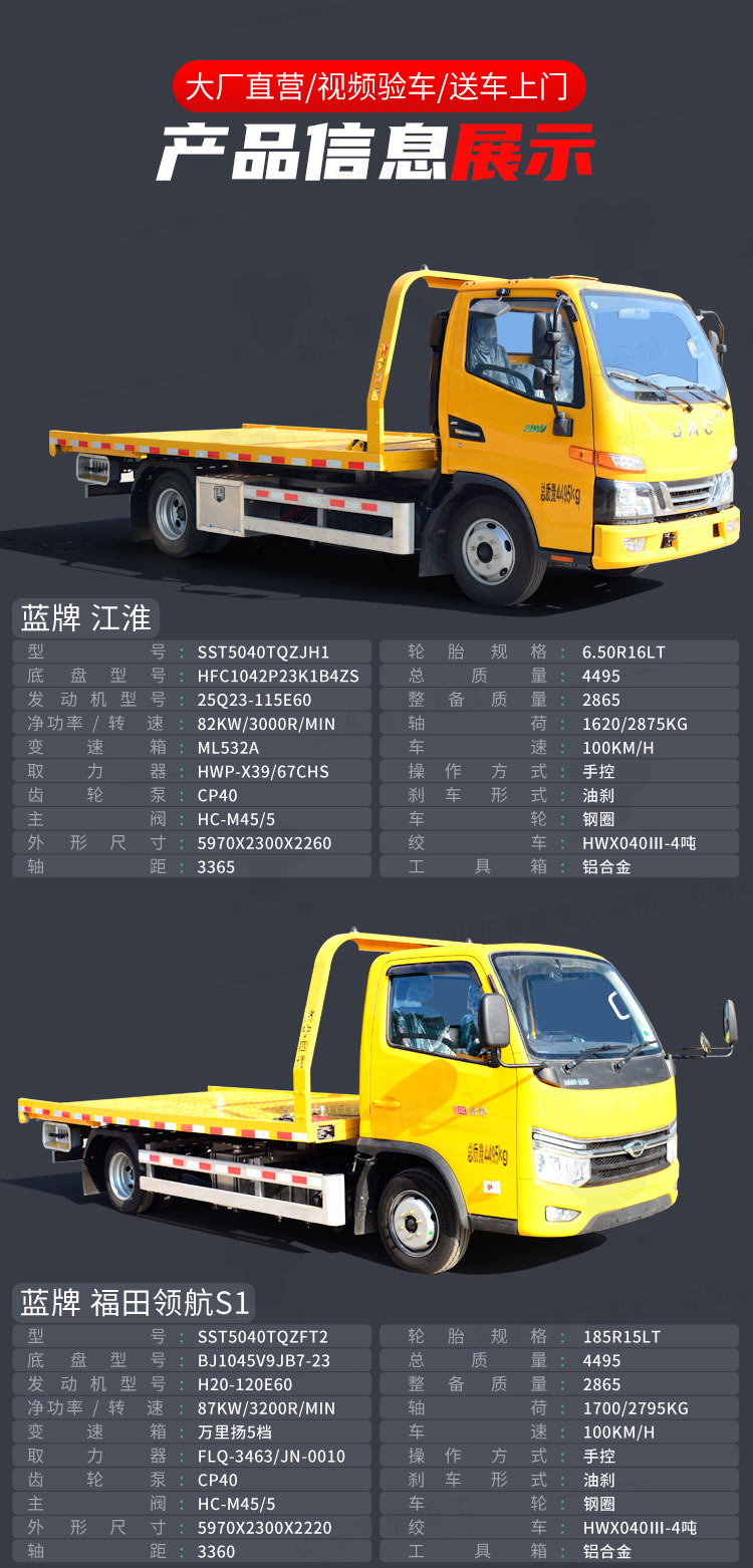 Yellow card obstacle clearing vehicle Jianghuai road rescue vehicle trailer freight integrated transport vehicle Luying Heavy Industry