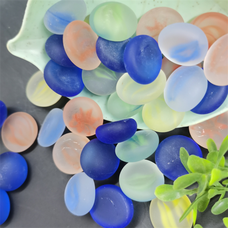 Supply frosted glass flat beads for landscape design, bulk decoration, and landscaping glass beads