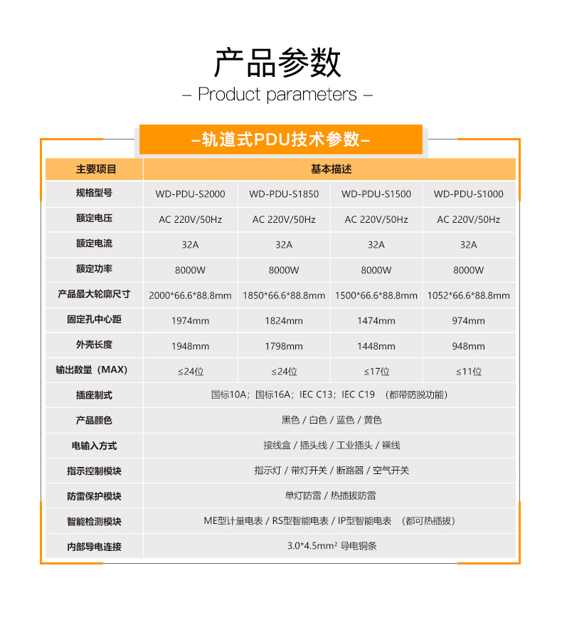 Weicheng Technology Track Safety PDU Data Cabinet Socket Modular Plug Machine Room Power Socket