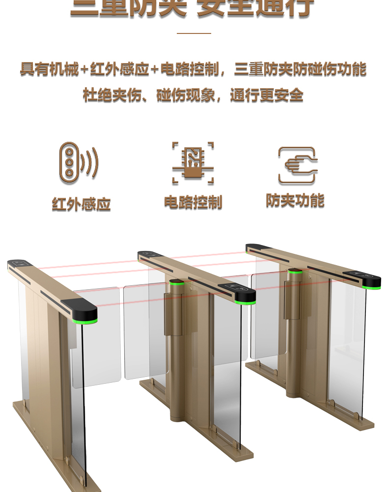 The cylindrical quick pass door is sensitive in response, anti-collision, and anti pinch. Ten thousand strands are set up, and the column swing brake is customized